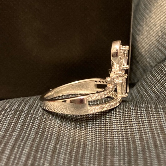 Sterling Silver and Crystal Crown Ring, Sz 5 - Picture 3 of 4